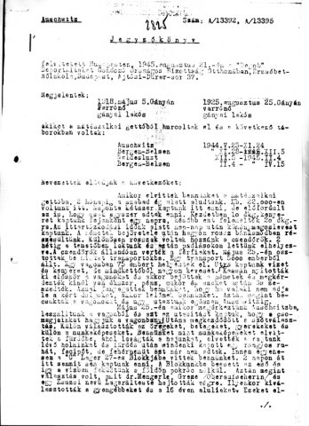 Részlet a Deportáltakat Gondozó Országos Bizottság által felvett jegyzőkönyvekből (Forrás: DEGOB-jegyzőkönyvek: 2825, MZSL)
